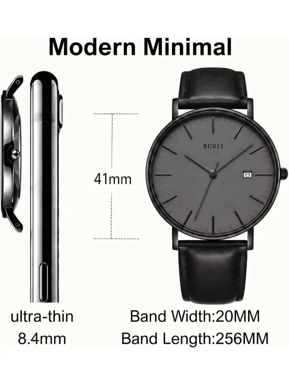 Men's Dark Grey Ultra Thin Minimalist Analog Waterproof Casual Wrist Watch